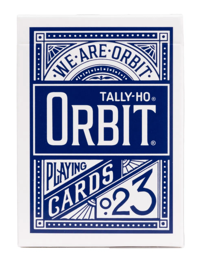 Orbit Tally Ho Circle back playing cards in red. limited edition of 12000 decks.   Tally Ho Orbits Blue & Black editions are also available here   Orbit Playing Cards, designed by Daniel Schneider.